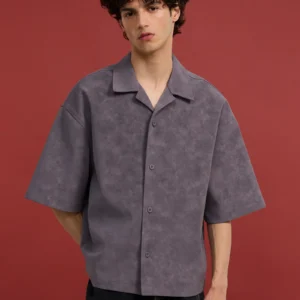 Camisa Oversized em PU Efeito Estonado Cinza